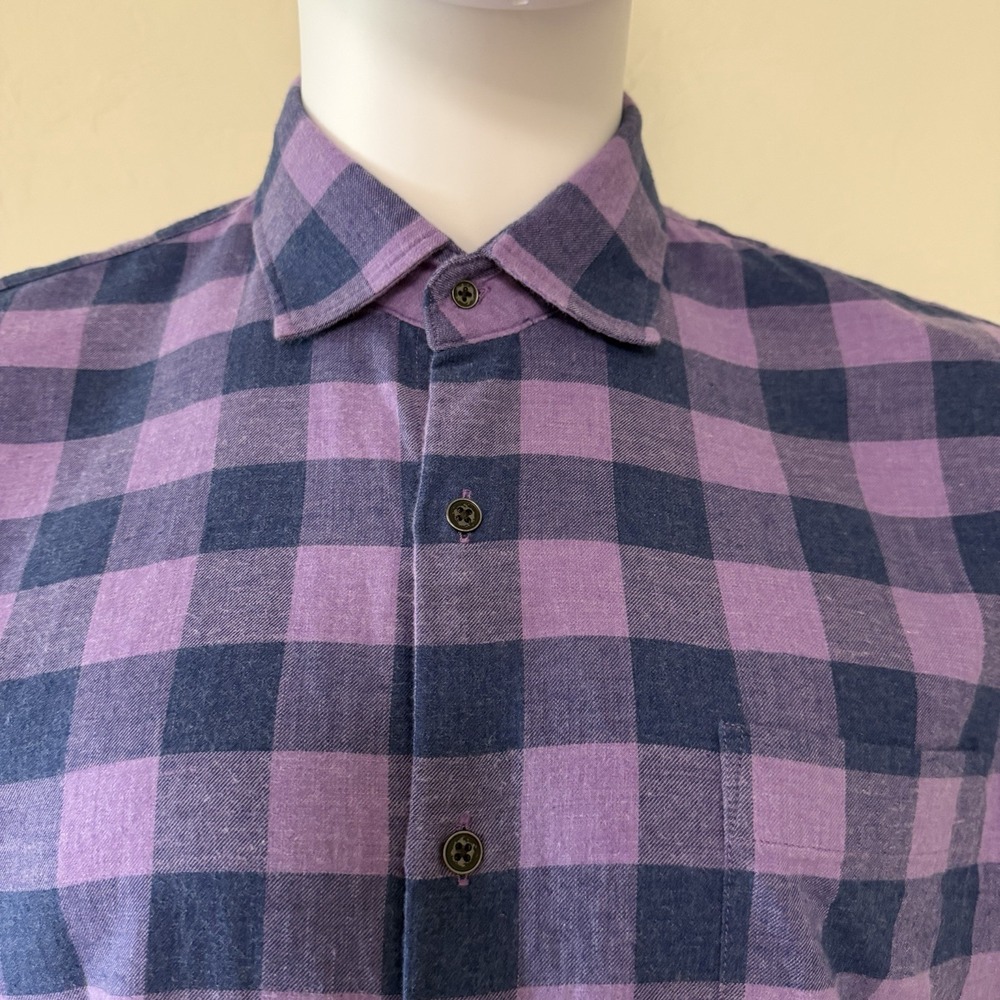 Peter Millar Purple Navy Plaid Cotton Flannel Button-Up Men Shirt size M - Picture 4 of 14